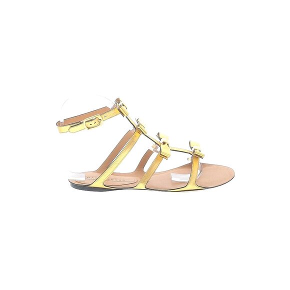 Marc Jacobs Gold Bow Studs Leather Buckle Flats Gladiator Wedding Sandals 39 8.5 - Picture 2 of 12